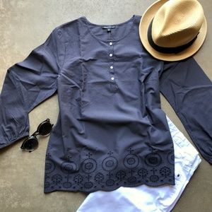 J. Crew |  Grey Chambray Embroidered Blouse  NWT